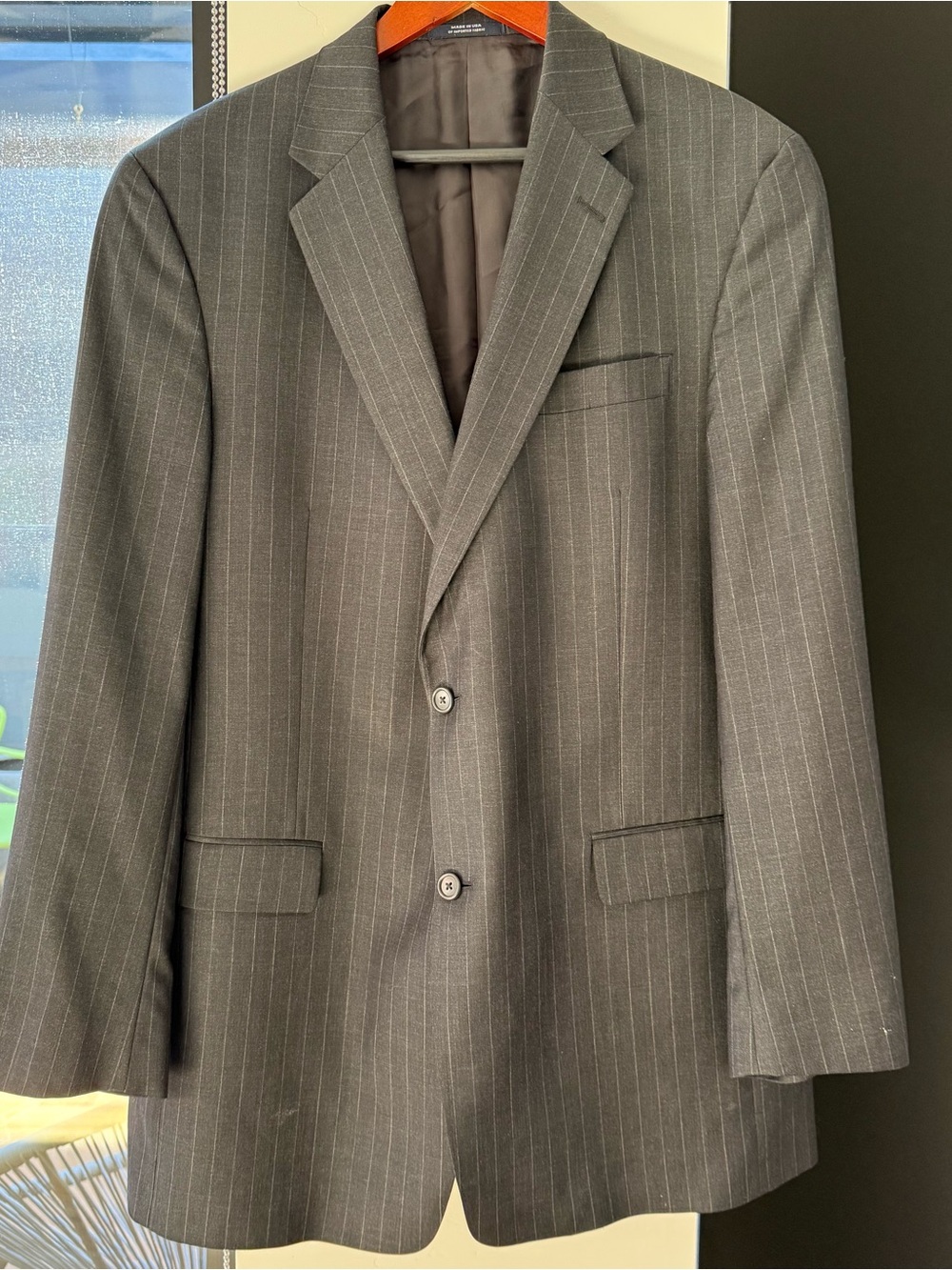 Hart Schaffner Marx Charcoal Gray Pinstripe Two-Button Blazer
